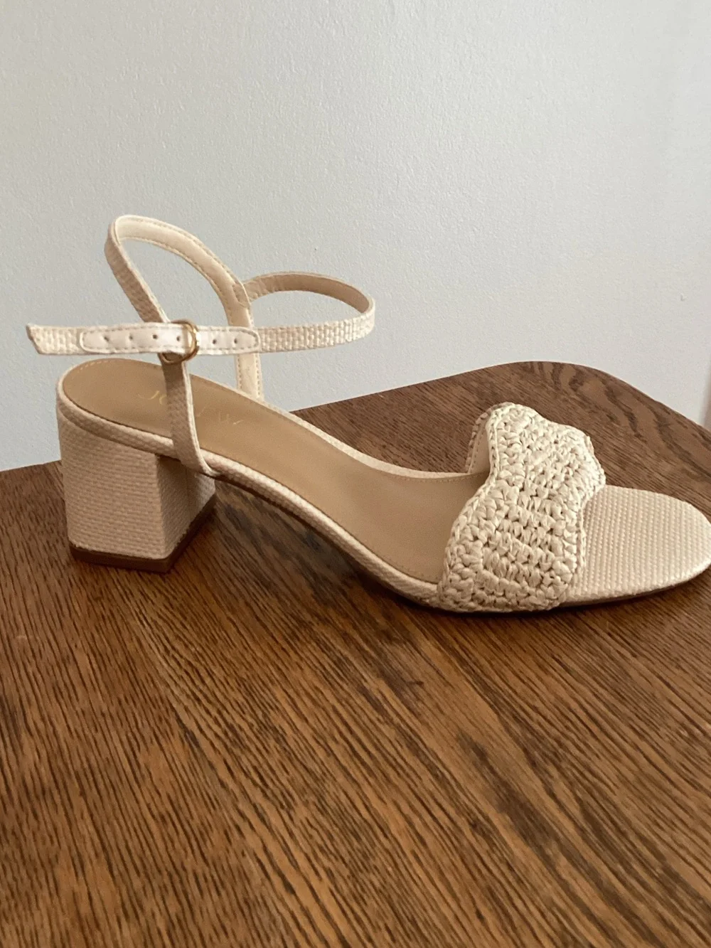J. Crew Cream Woven Block Heel Sandal with Ankle Strap